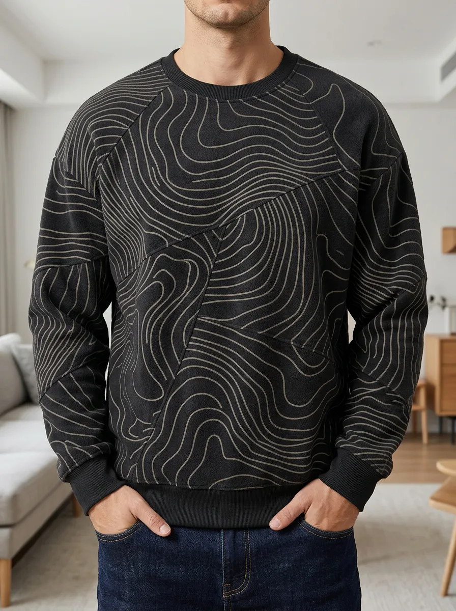 Men's Topographic Print Raglan Sweatshirt Topographic