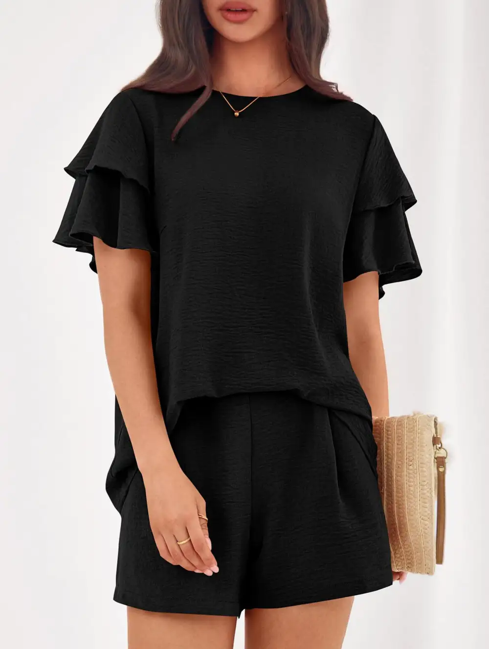 Crew Neck Top Two Piece Set