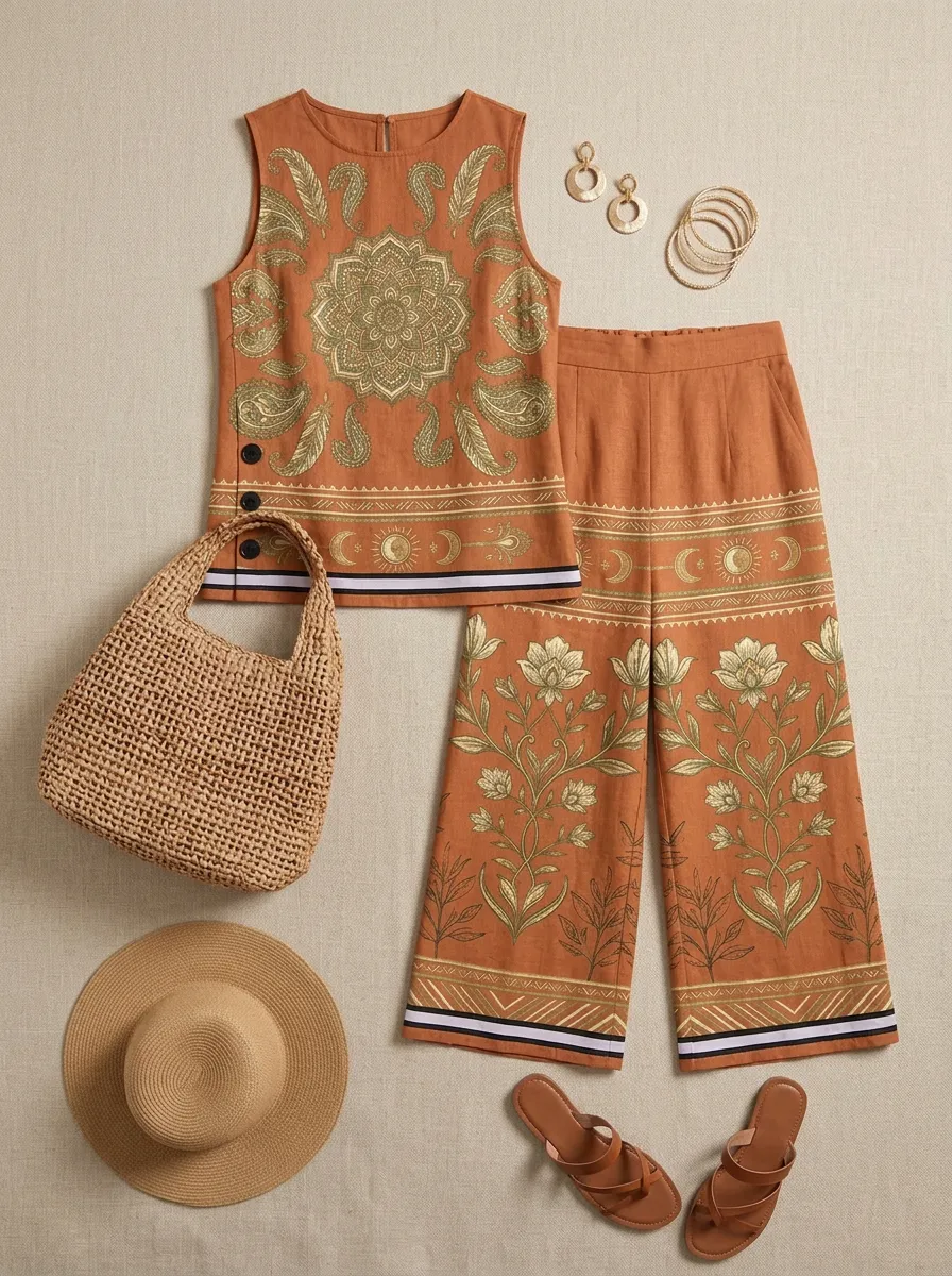 Women's Bohemian Mandala Floral Printed Sleeveless Set