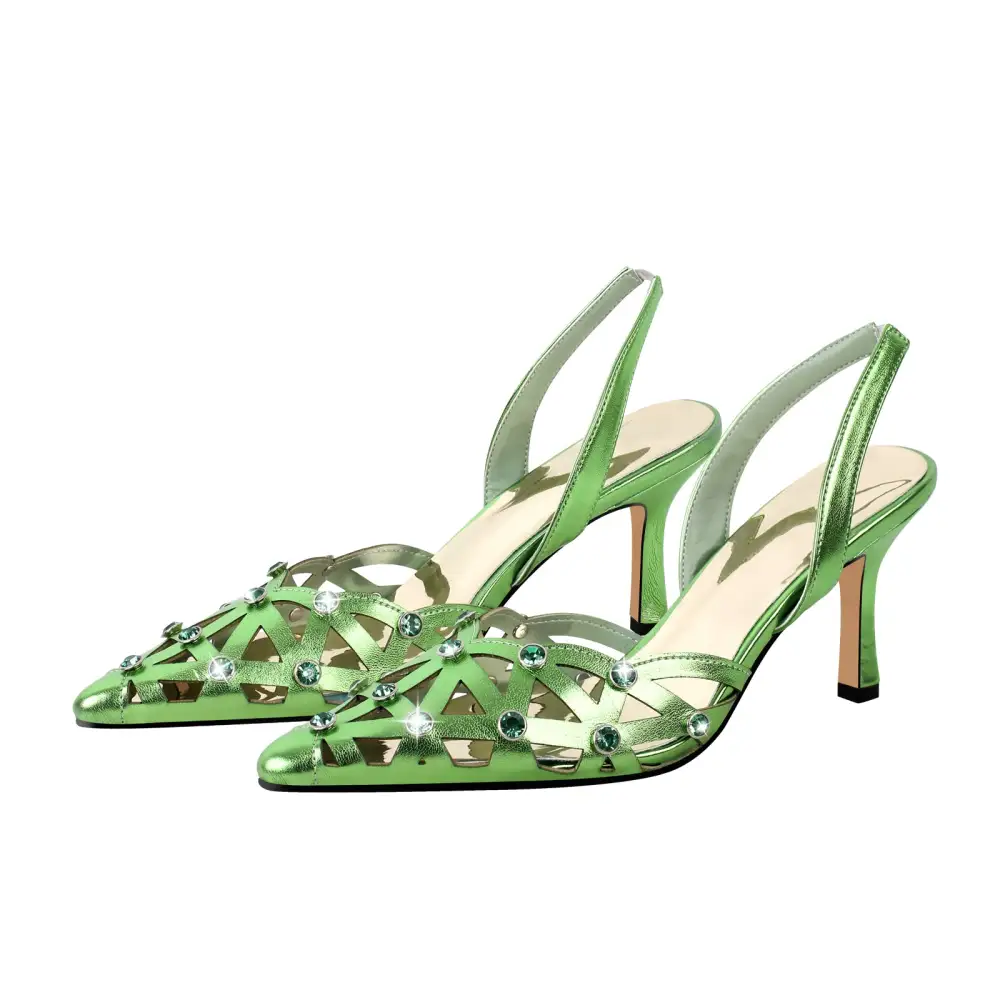 Sleek Rhinestone Pointed Toe Stiletto Slingback Pumps