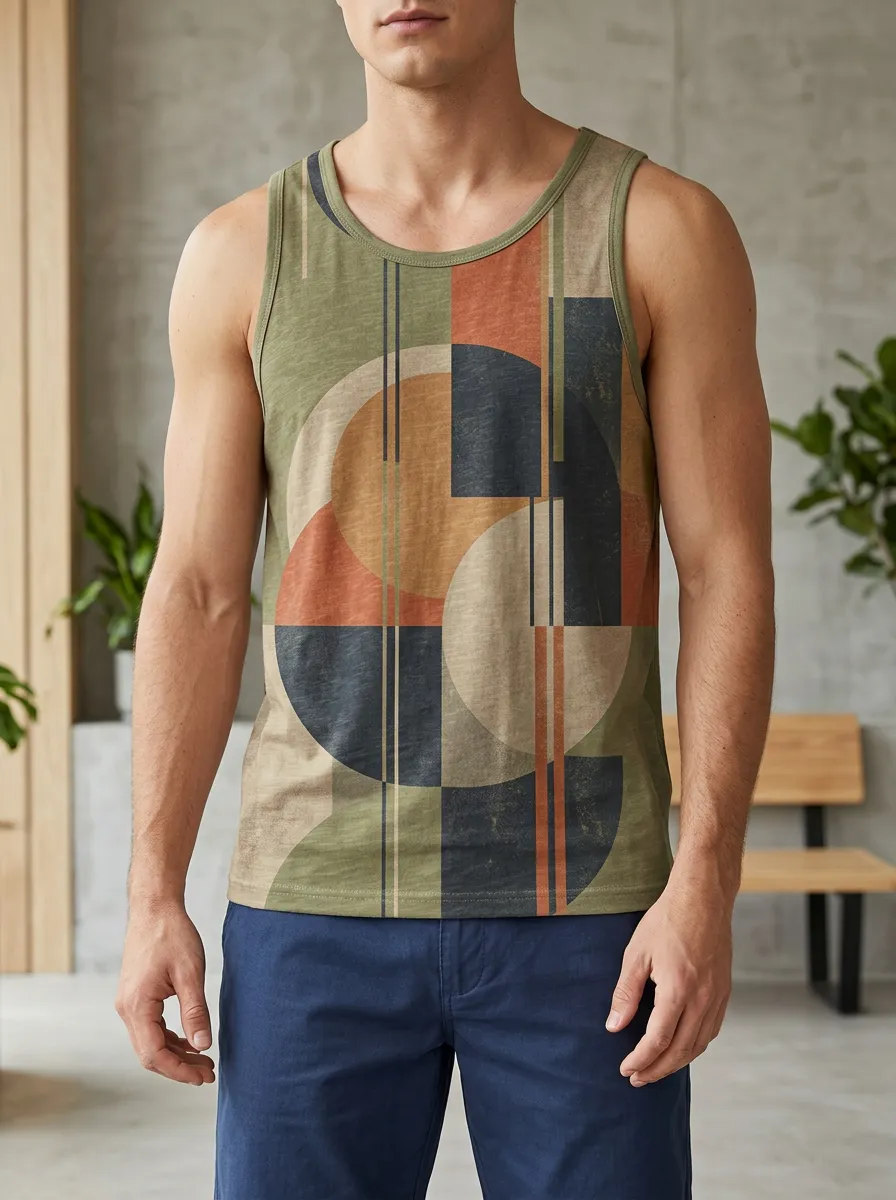 Men's Geometric Abstract Art Circle Tank Top