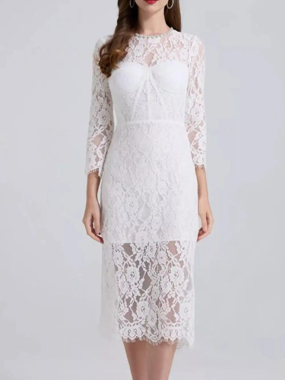 Lace Long Sleeve Midi Dress