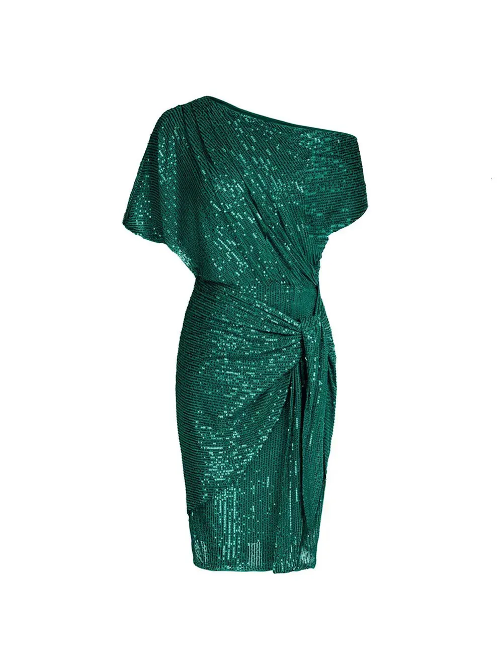 Sequined Asymmetrical Off the Shoulder Mini Dress