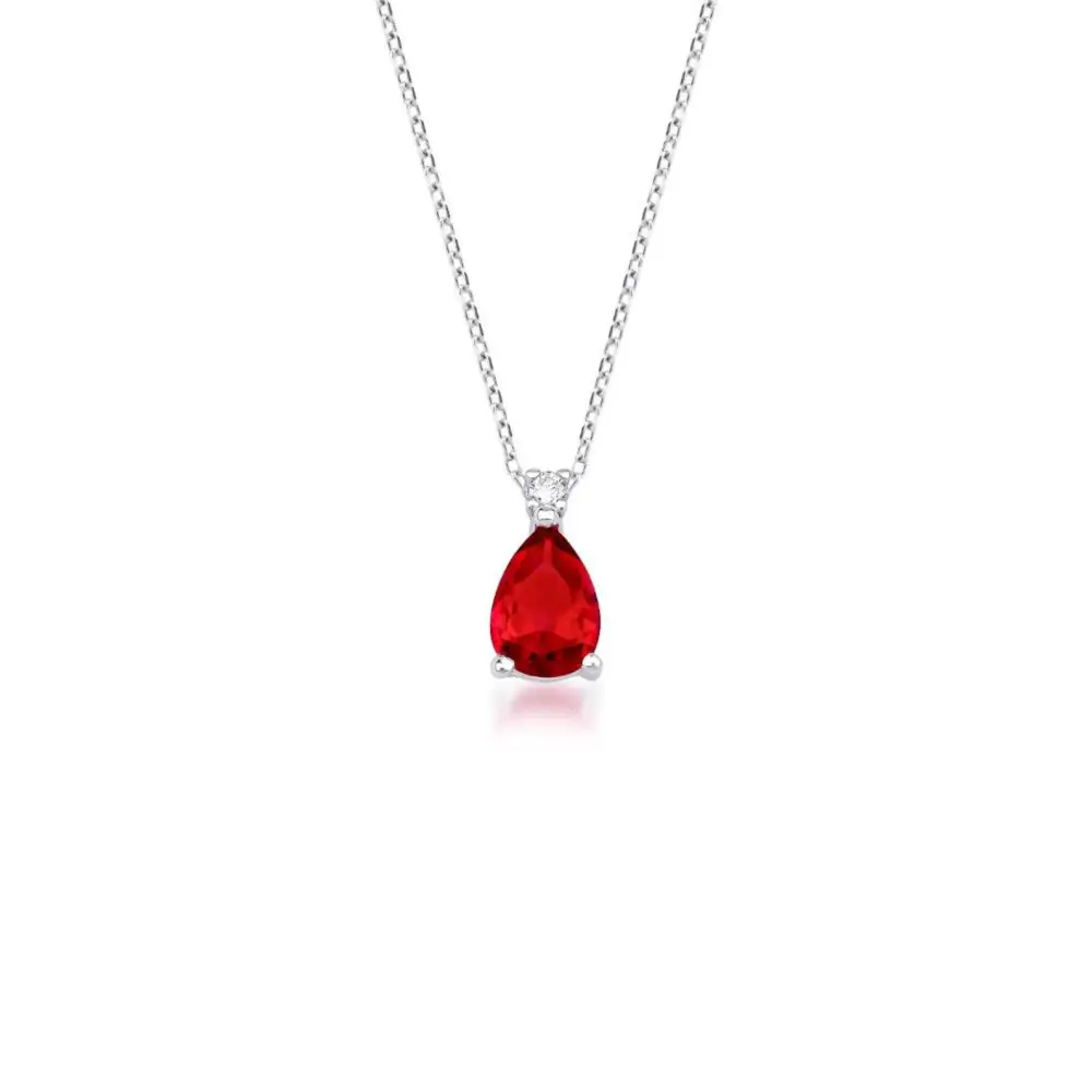 Diamond and Pear Shape Ruby Solitaire Necklace