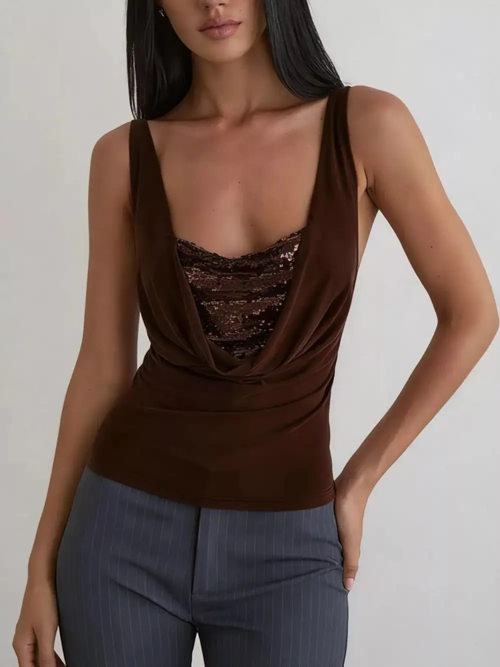 Sequined Ruched Tank Top