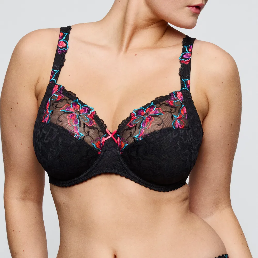 Women's Full Coverage Underwire Unpadded Three-Part Cup Leotard Back Floral Lace Scalloped Lace Embroidery Bra