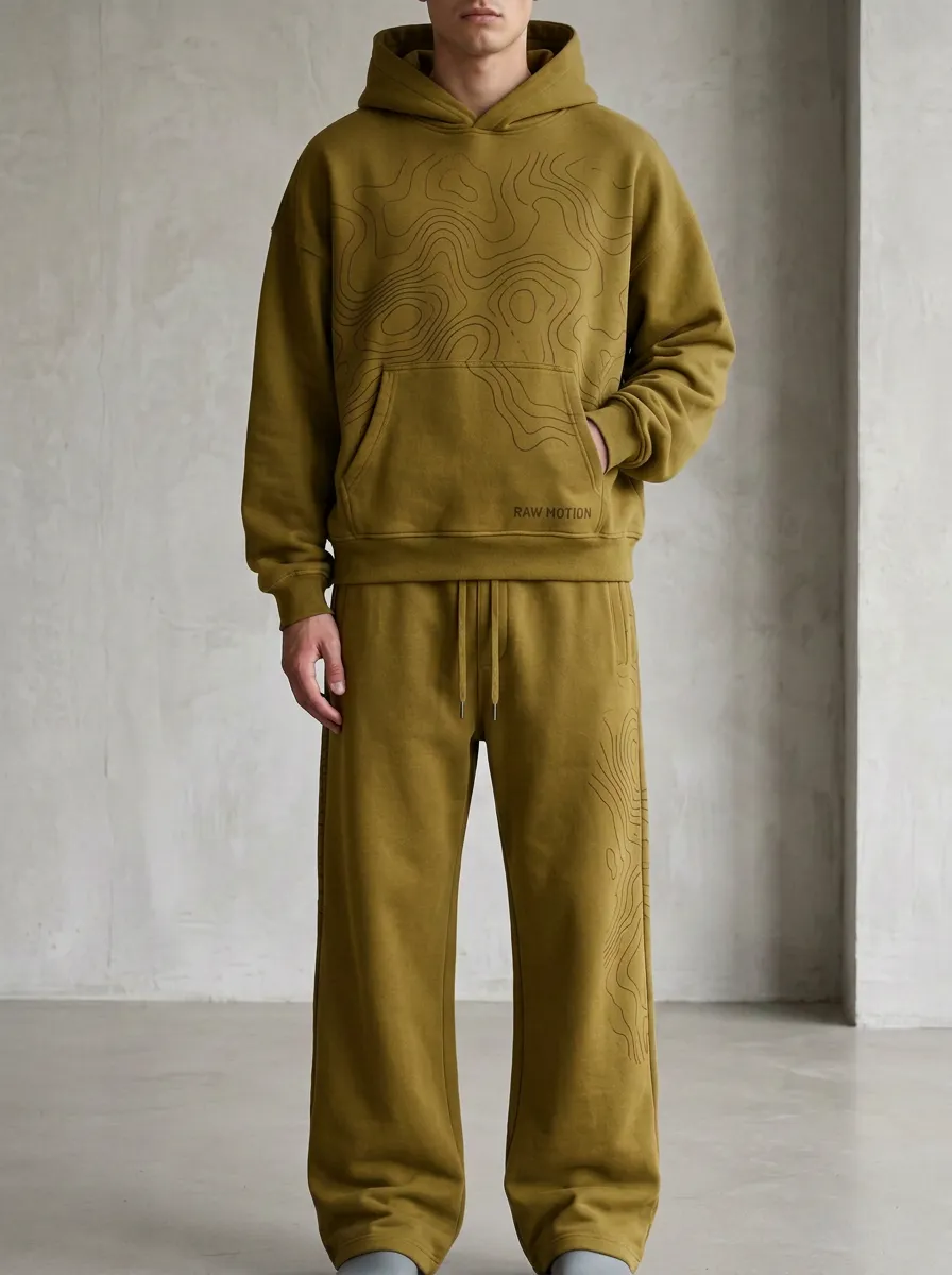 Streetwear Sweatpants Topographic Men's Two-Piece Tracksuit