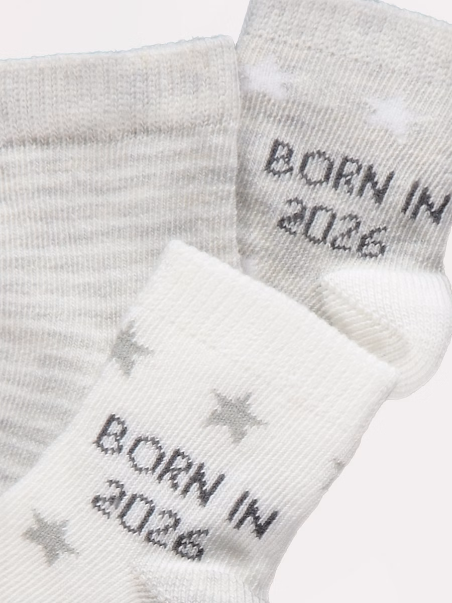 Grey Born in 2026 Socks 3 Pack detail 1