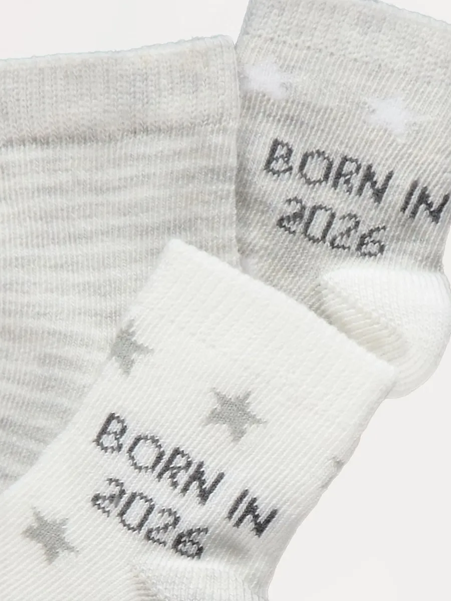 Grey Born in 2026 Socks 3 Pack