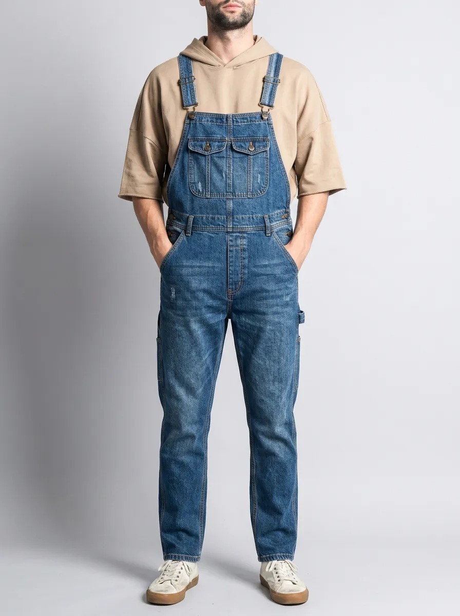 Men's Casual Vintage Distressed Denim Overalls