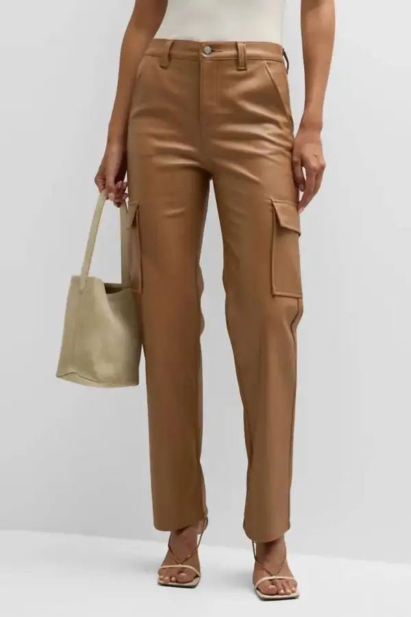 Brown High-Rise Utility Straight Pants