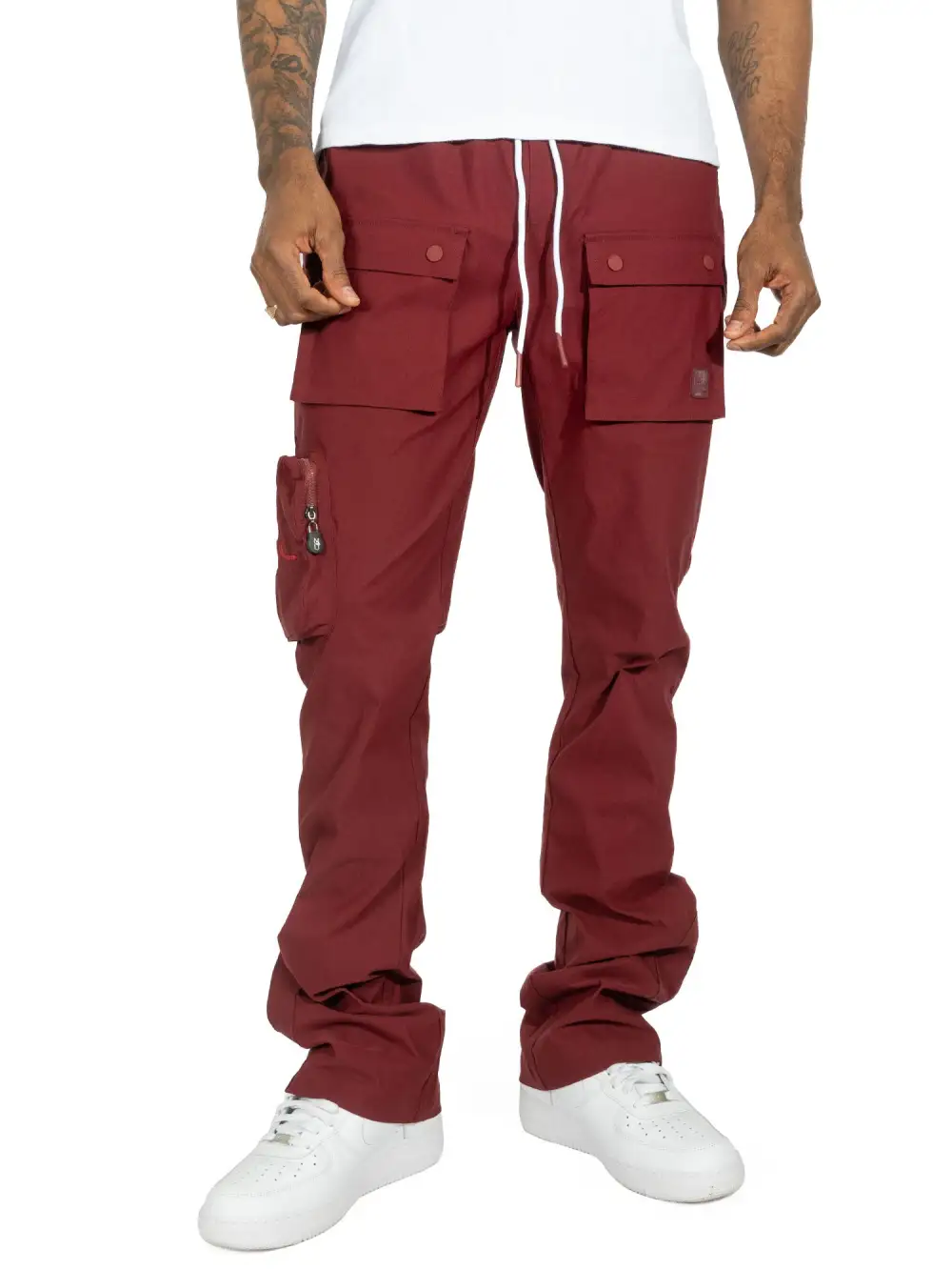 Nylon Stacked Pants - Burgundy