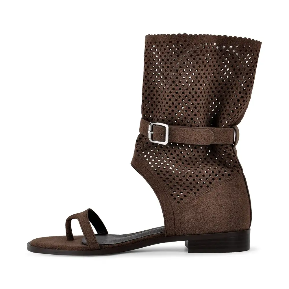 Flip-Flop Buckle Cutout Flat Bootie Sandals