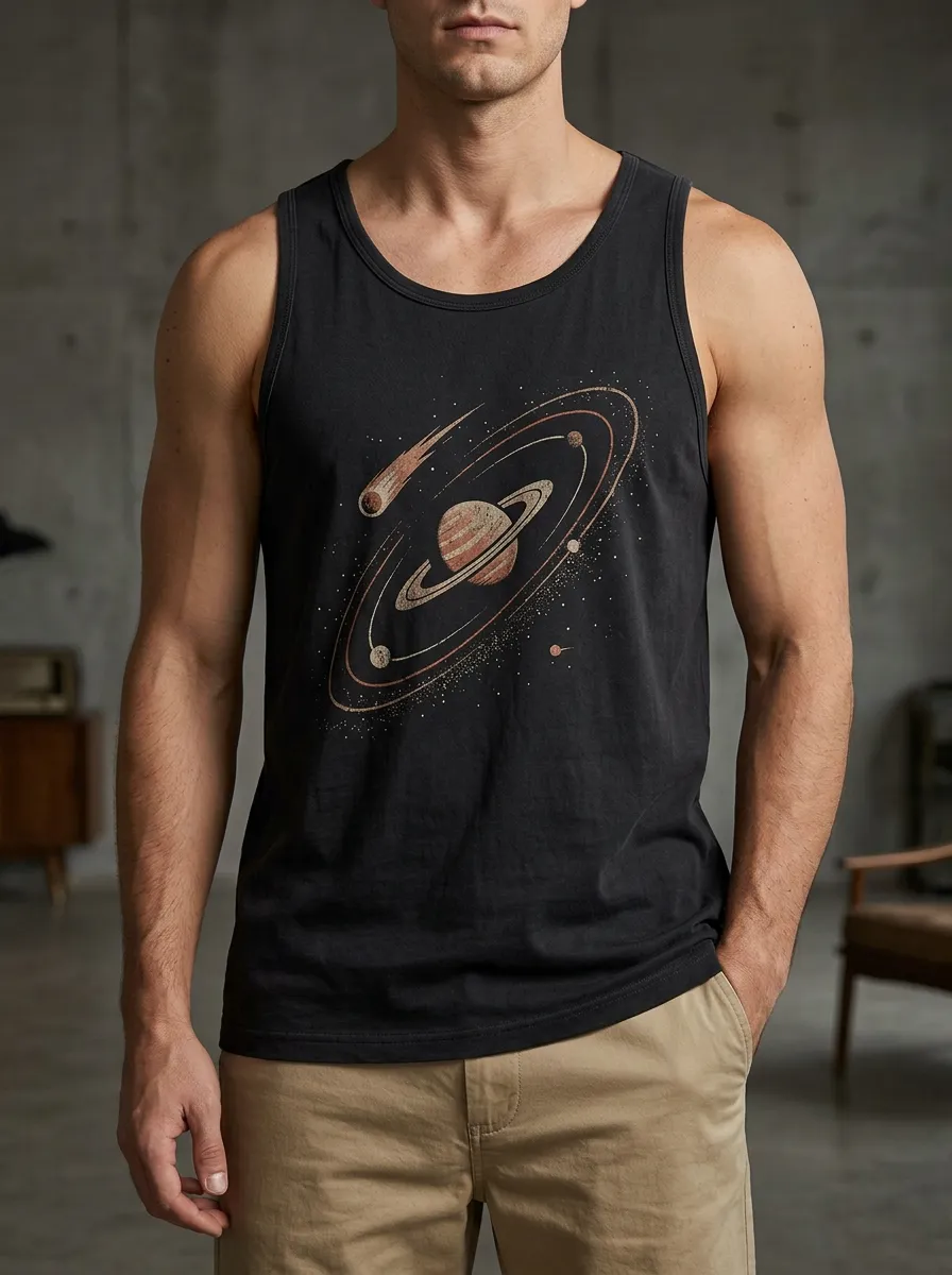 Men's Space Astronomy Saturn Comet Tank Top