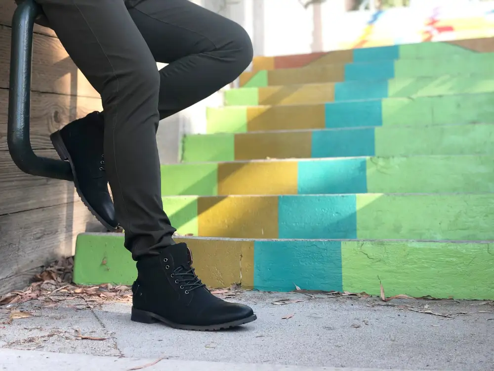 Faux-Suede Suede Faux-Leather Combat Boots