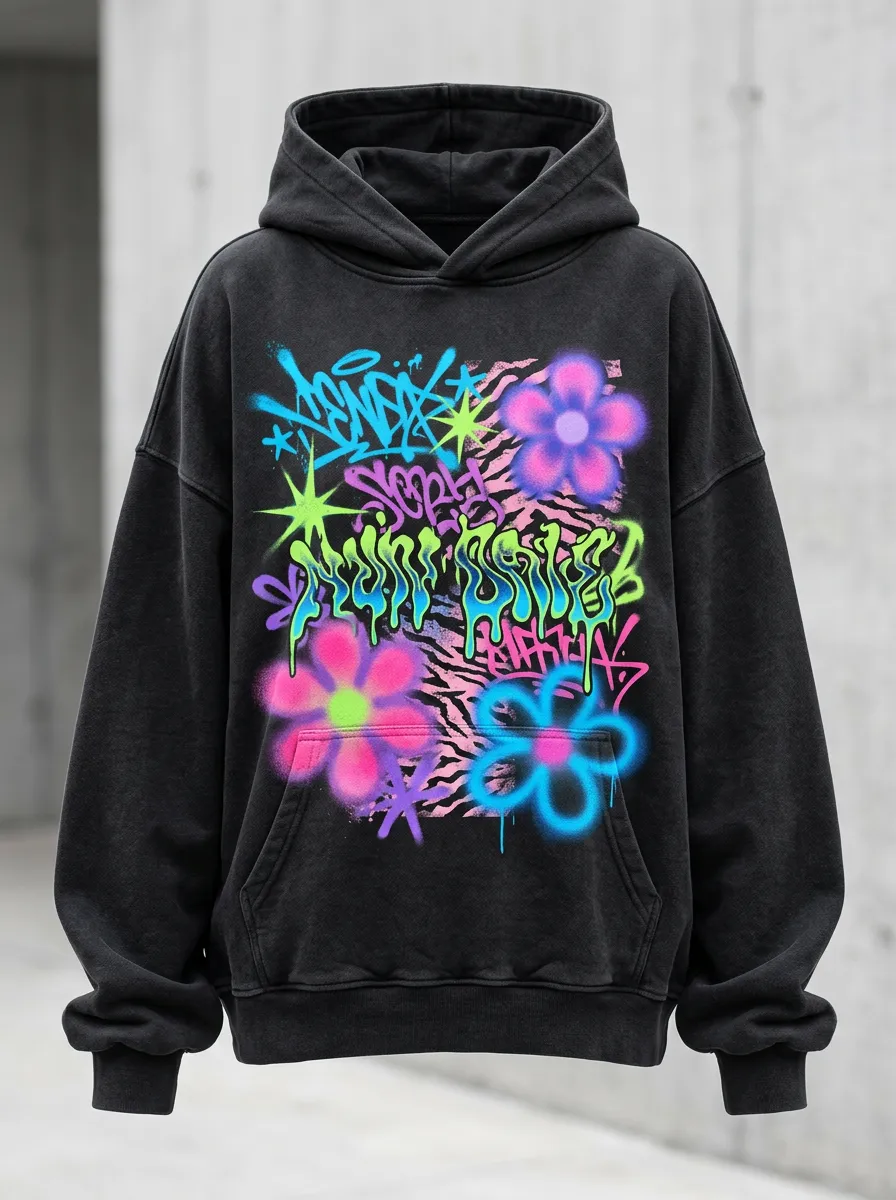 Men's Streetwear Graffiti Floral Zebra T-Shirt