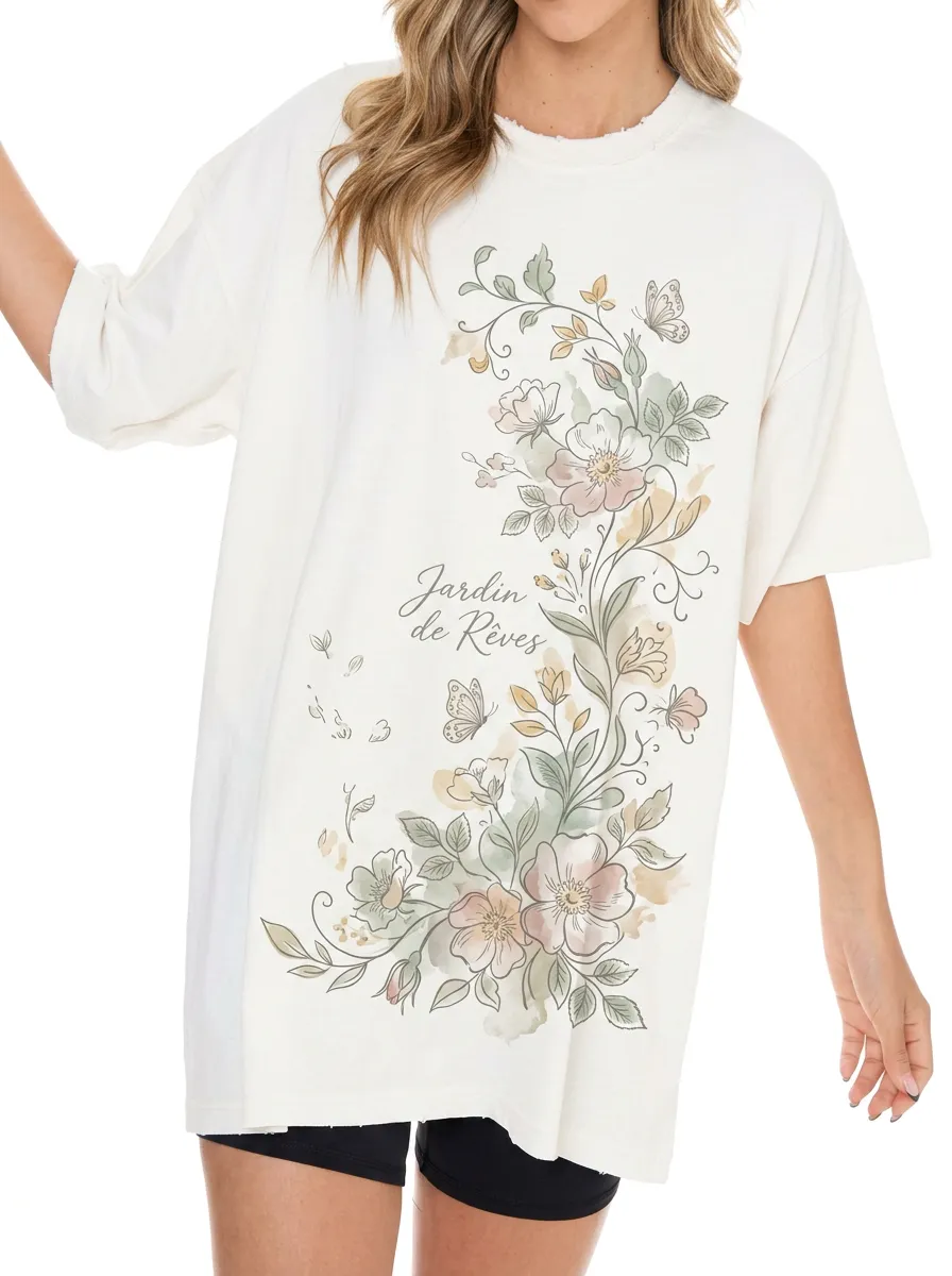 Women's Botanical Garden Butterfly Jardin de Rêves Printed T-shirt