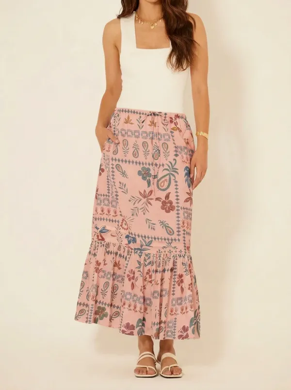 Women's Boho Floral Paisley Printed Midi Skirt