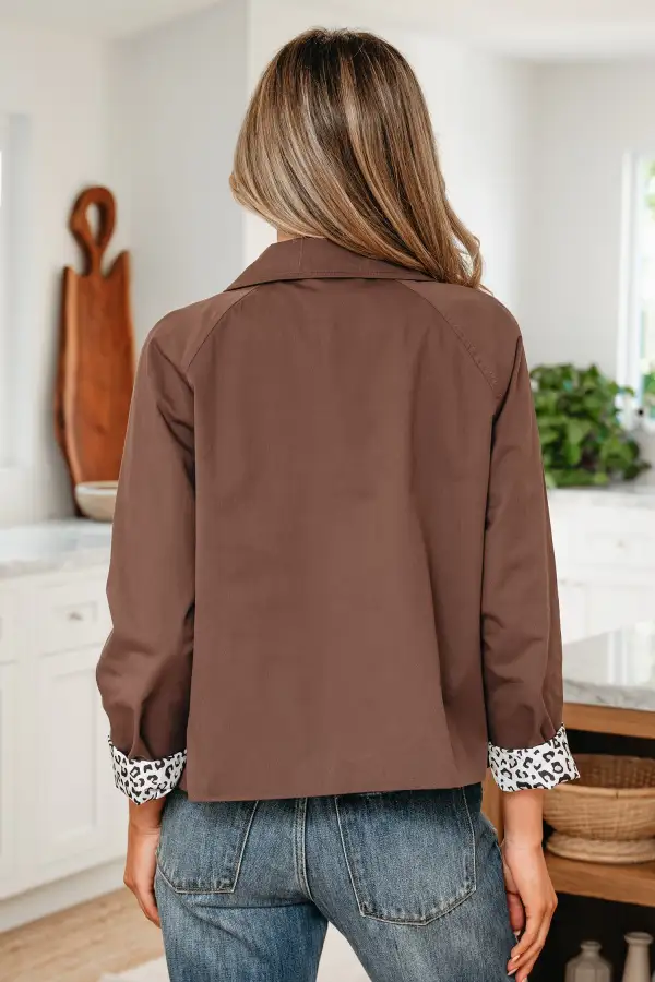 Women's Collared Buttoned Leopard Liner Patchwork Chic Jacket