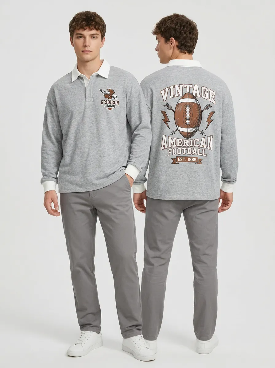 Men's American Football Vintage Gridiron League Graphic Rugby Shirt