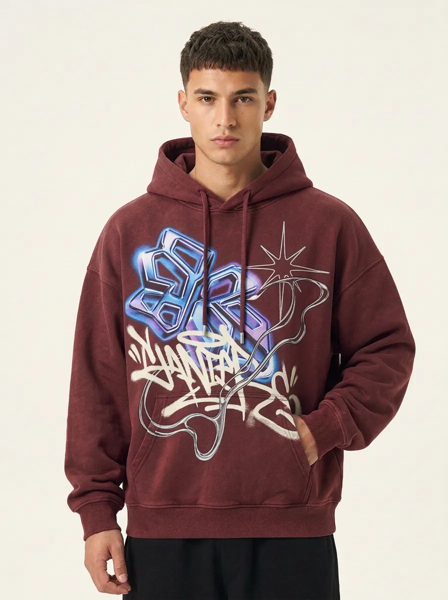 Unisex Streetwear Y2K Graffiti Star Hoodie