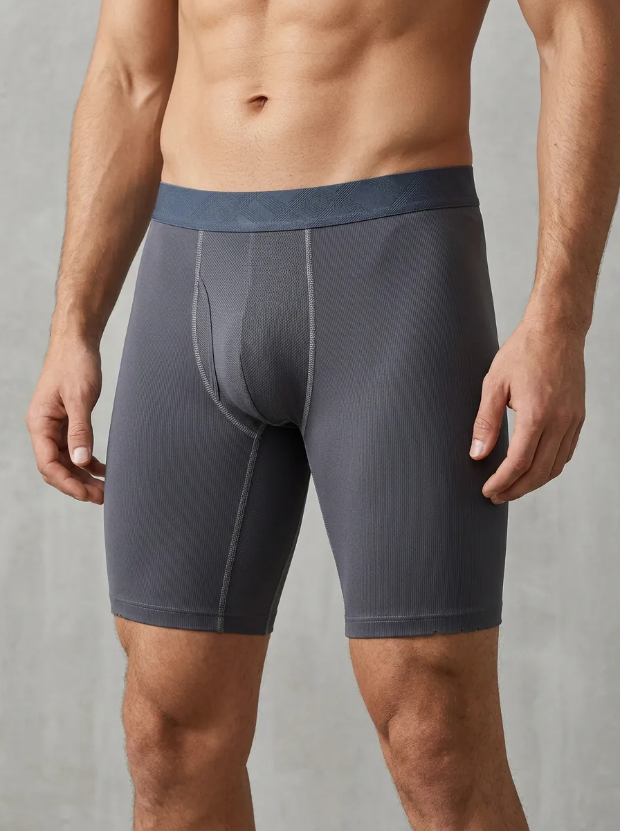 Men's Athletic Performance Solid Grey Printed Boxer Briefs