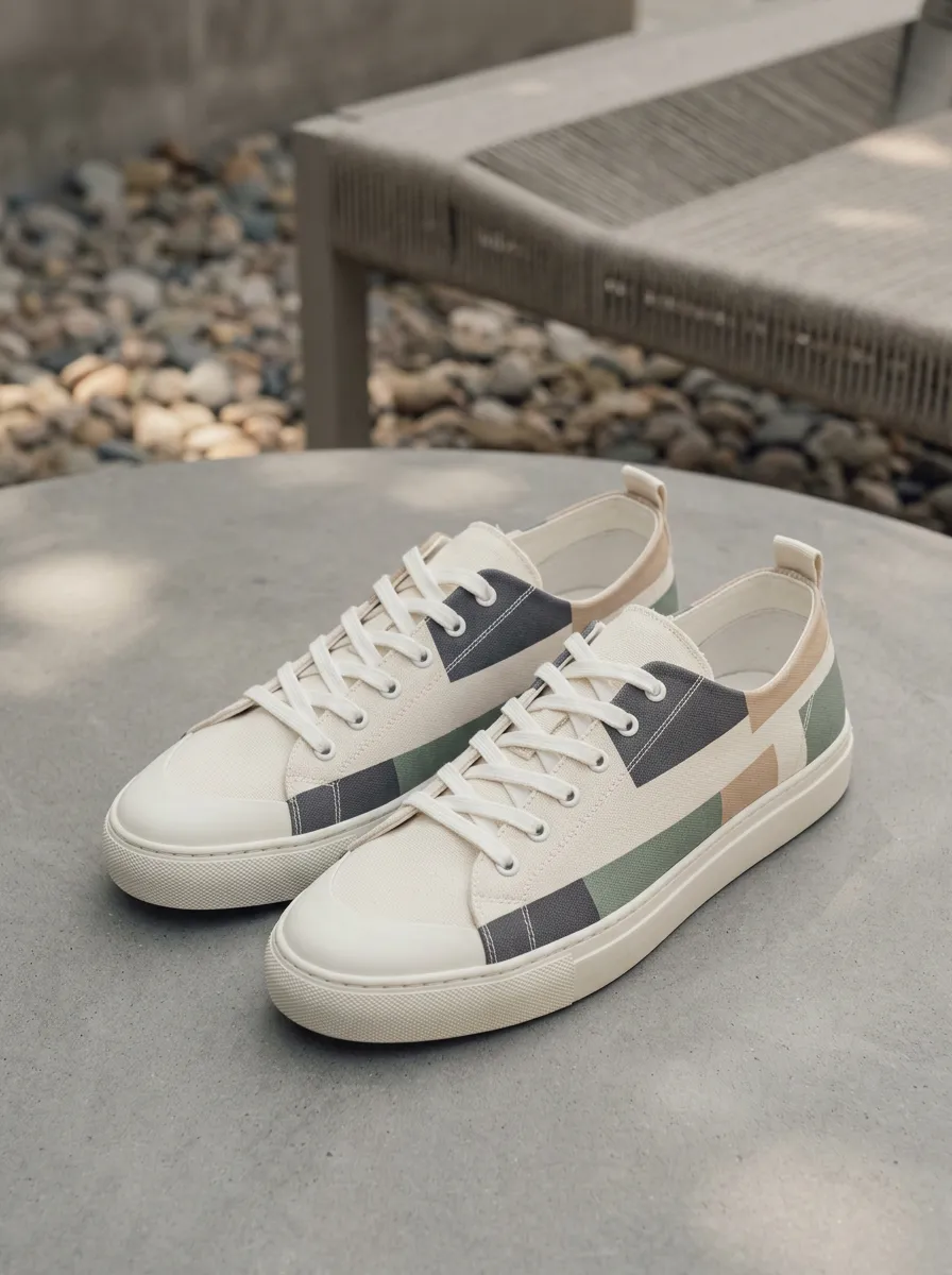 Toe Bumper Geometric Colorblock Canvas Sneakers