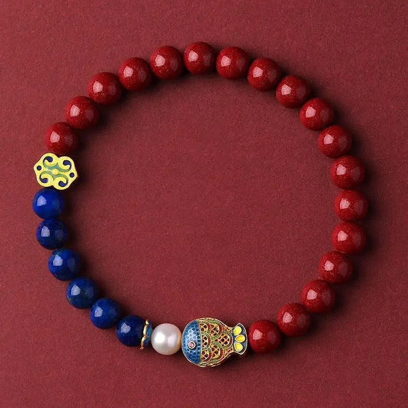 Cinnabar Lapis Lazuli Koi Fish Ruyi Cloud Bracelet