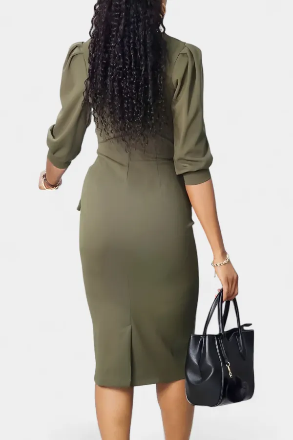 Fitted Puff-Sleeve Midi Dress