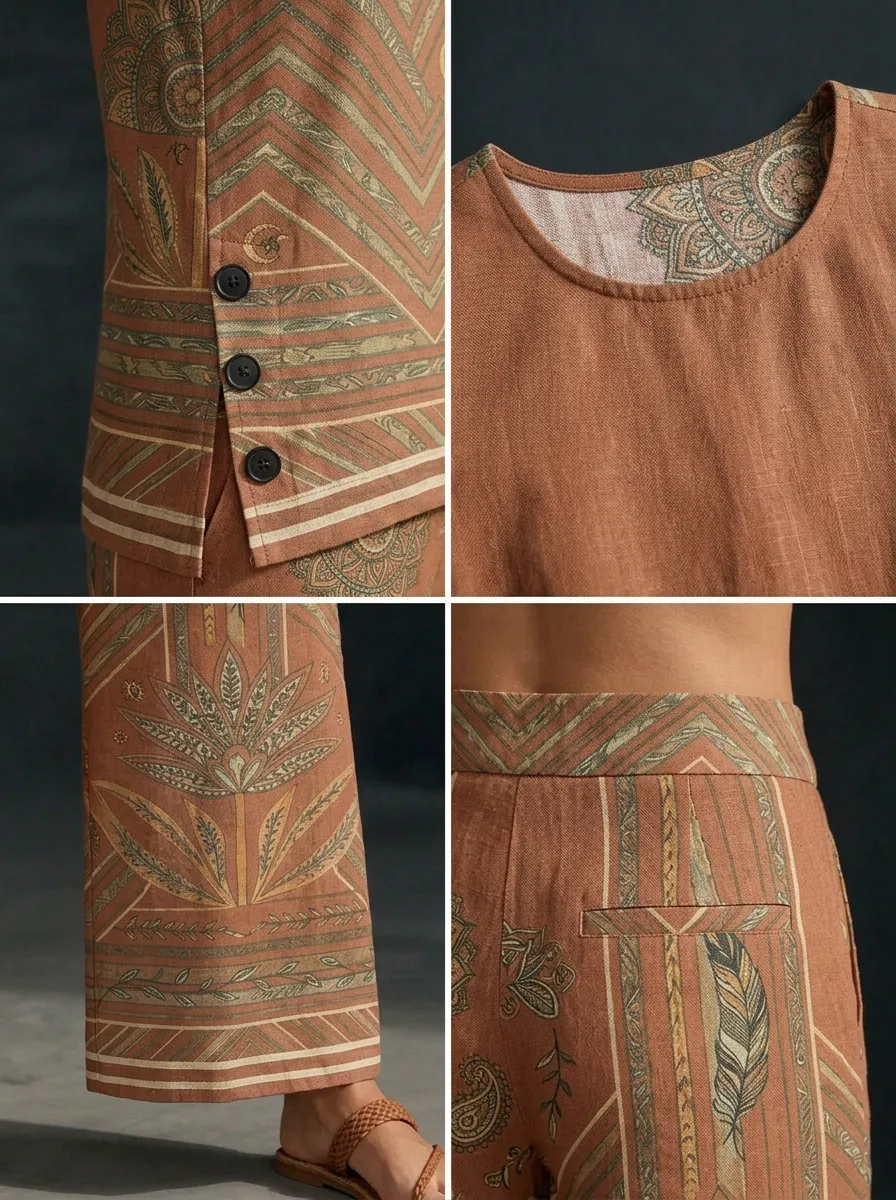 Women's Boho Ethnic Paisley Geometric Printed Sleeveless Set
