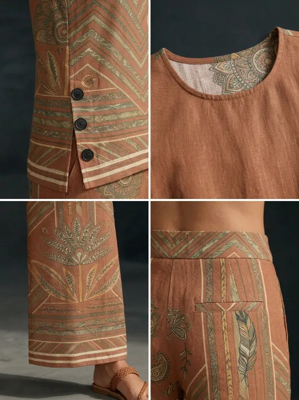 Women's Boho Ethnic Paisley Geometric Printed Sleeveless Set