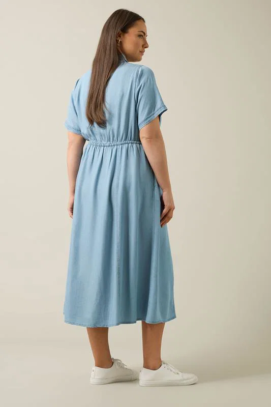 Light Blue Lyocell Denim Shirt Dress detail 3