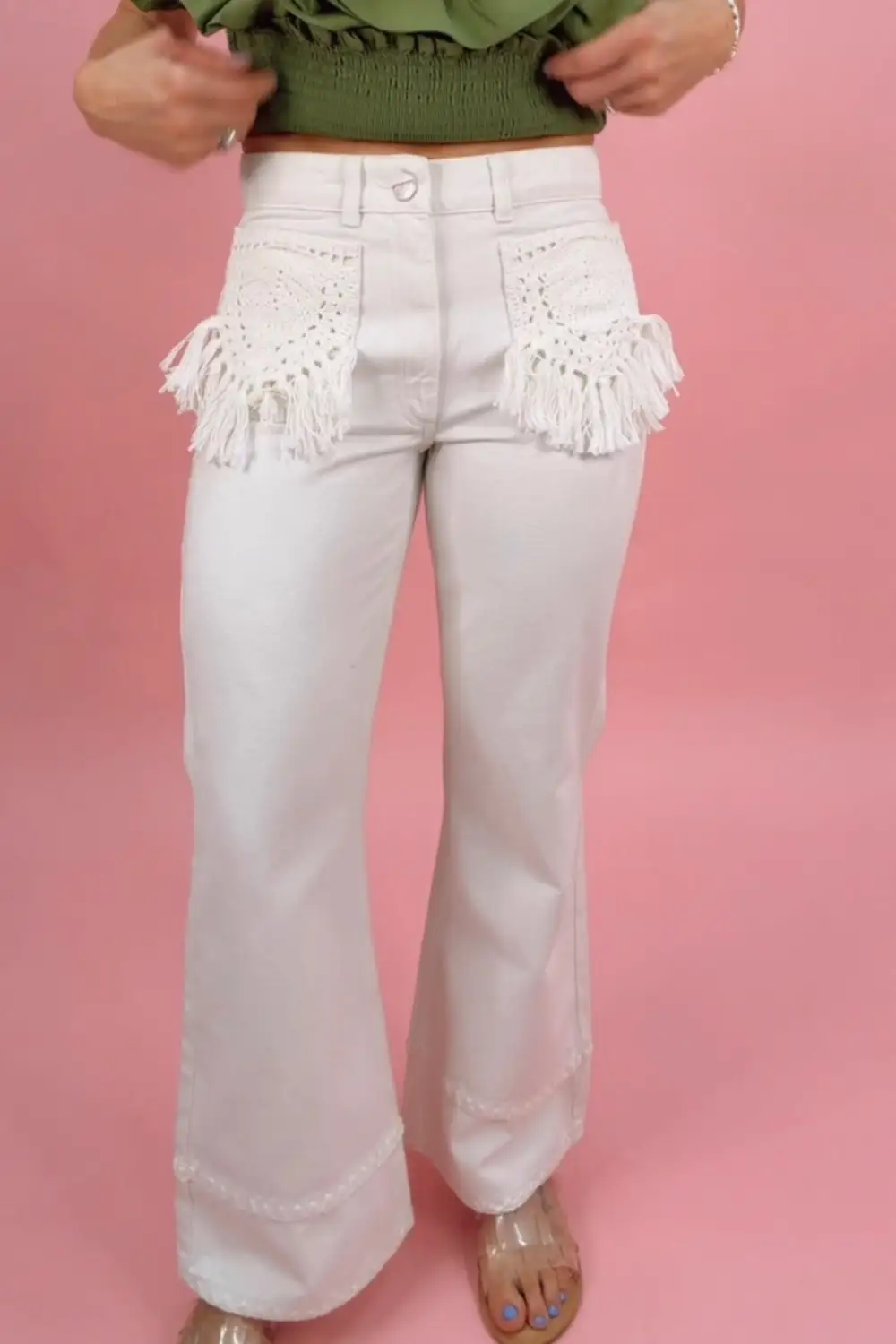 Fringe Hem Fluid Drape Pants