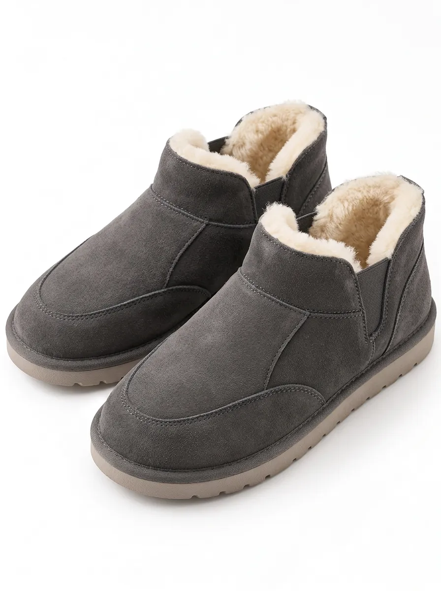 Winter Ease Grey Faux Fur Lined Suede Look Casual Shoes