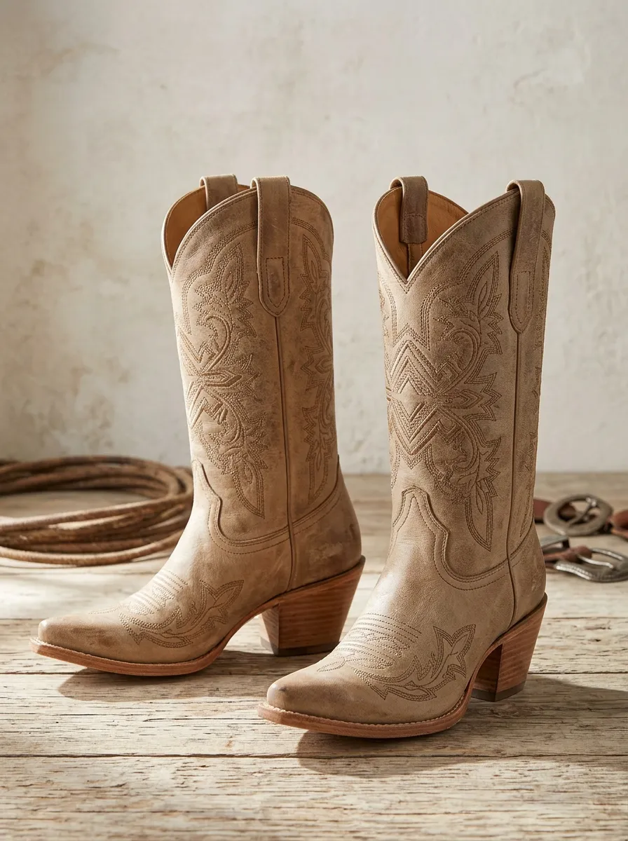 Unisex Trail-Inspired Western Cowboy Embroidered Stitched Printed Boots