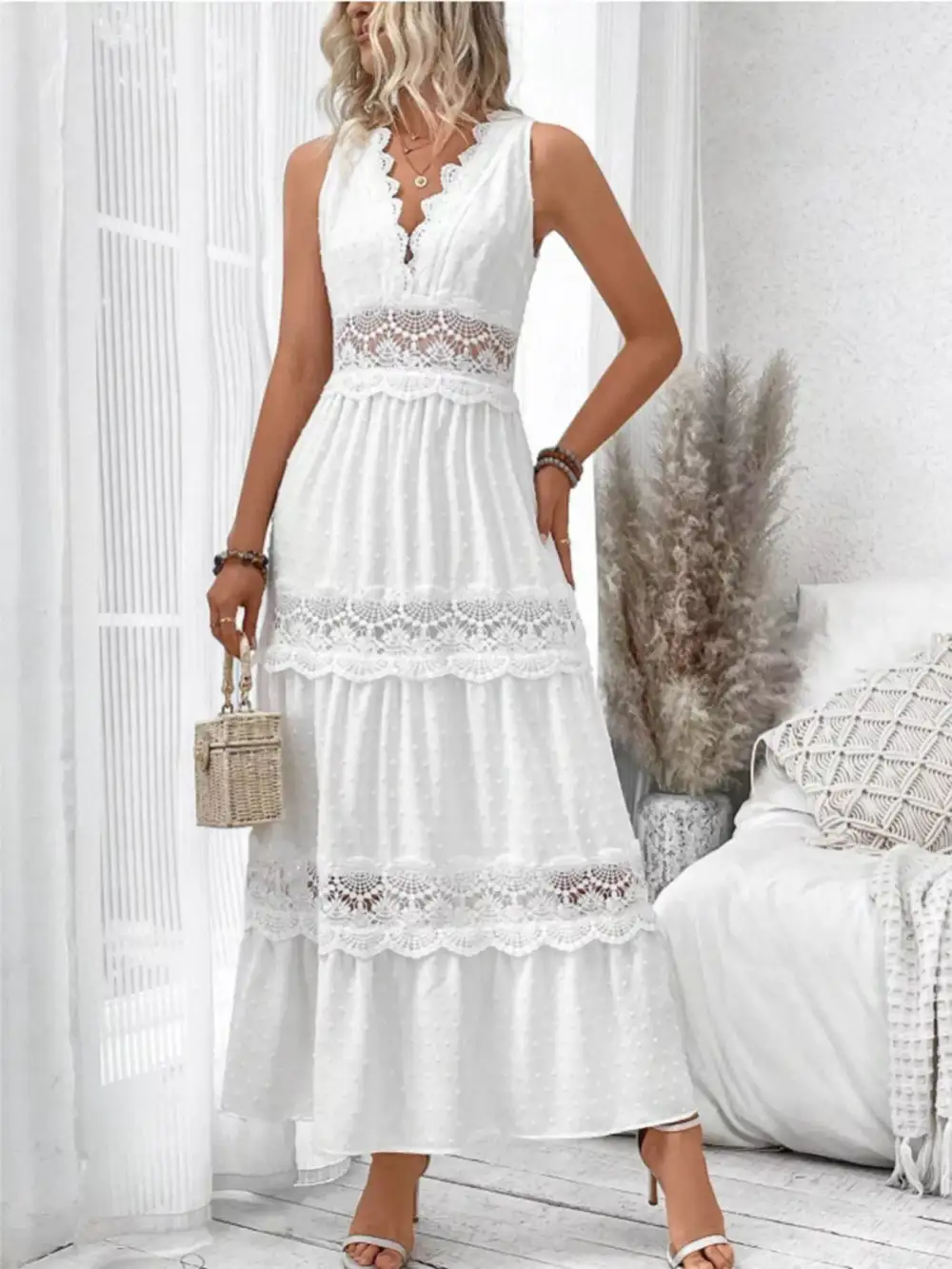Lace Tiered Sleeveless Dress Casual