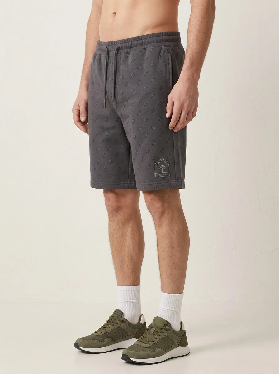 Men's Geometric Running Drawstring Elastic-Waist Printed Sweat Shorts