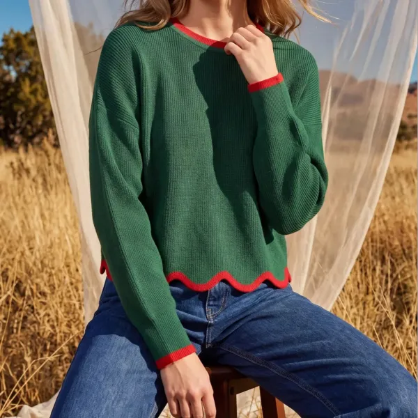 Scallop Contrast Edge Sweater