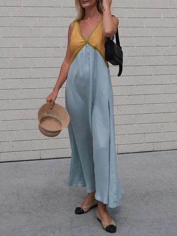Loose Color Sleeveless Neck Maxi Dress