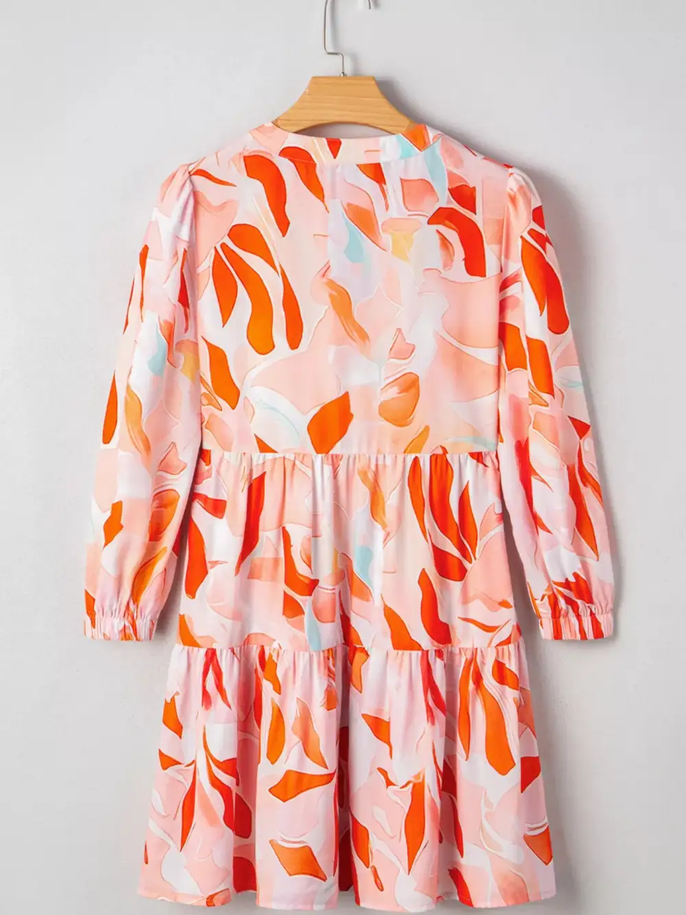 Abstract Print Tiered Long Sleeve Mini Dress