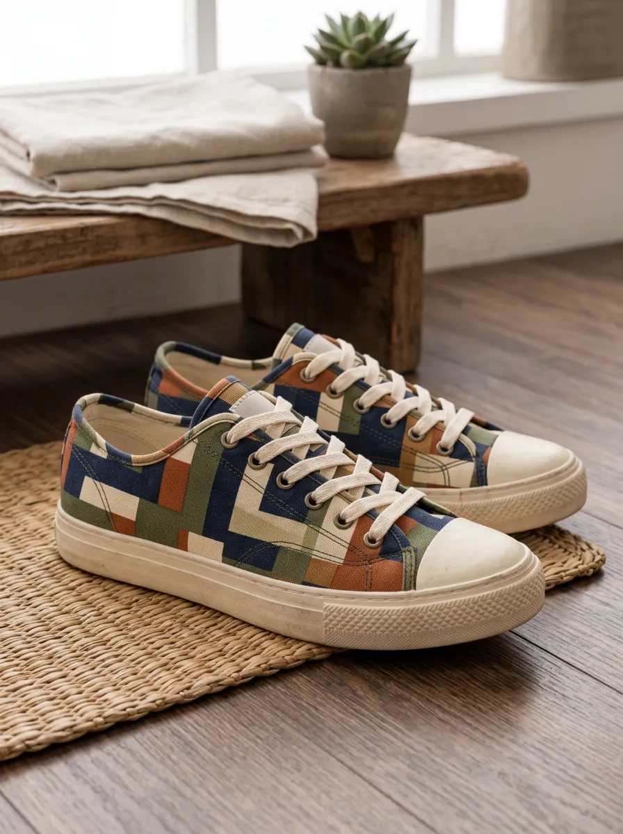 Men's Modern Geometric Block Pattern Patterned Canvas Shoes