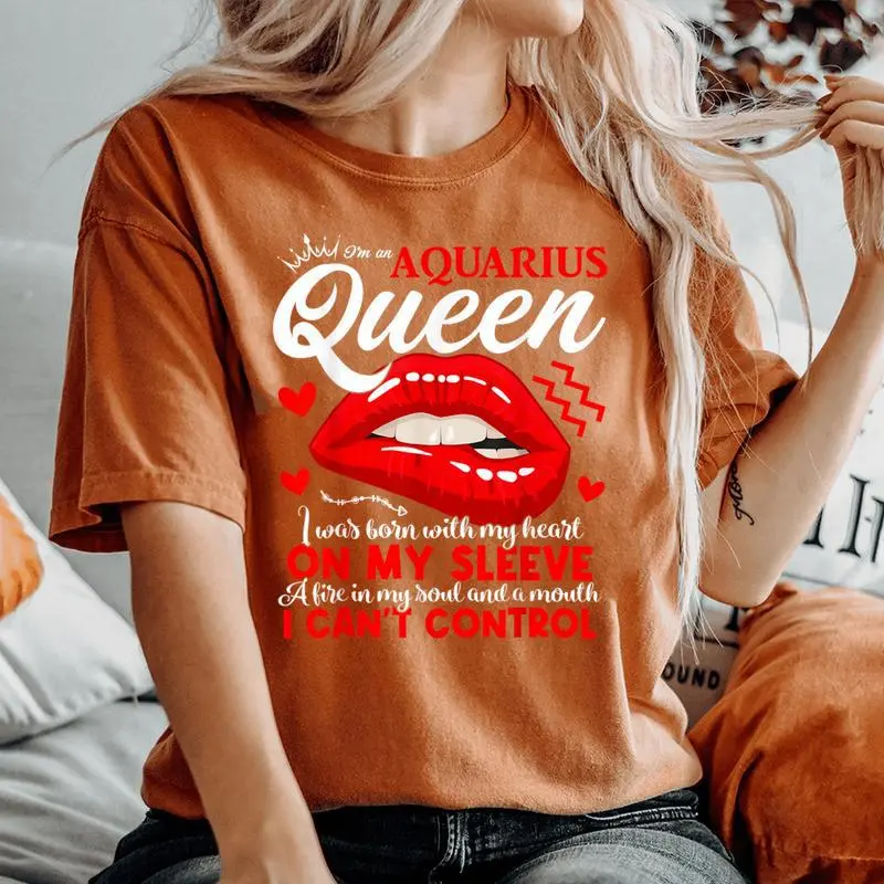 Aquarius Queen Aquarius Zodiac Sign Girls Birthday Lip Women's Oversized Comfort T-Shirt