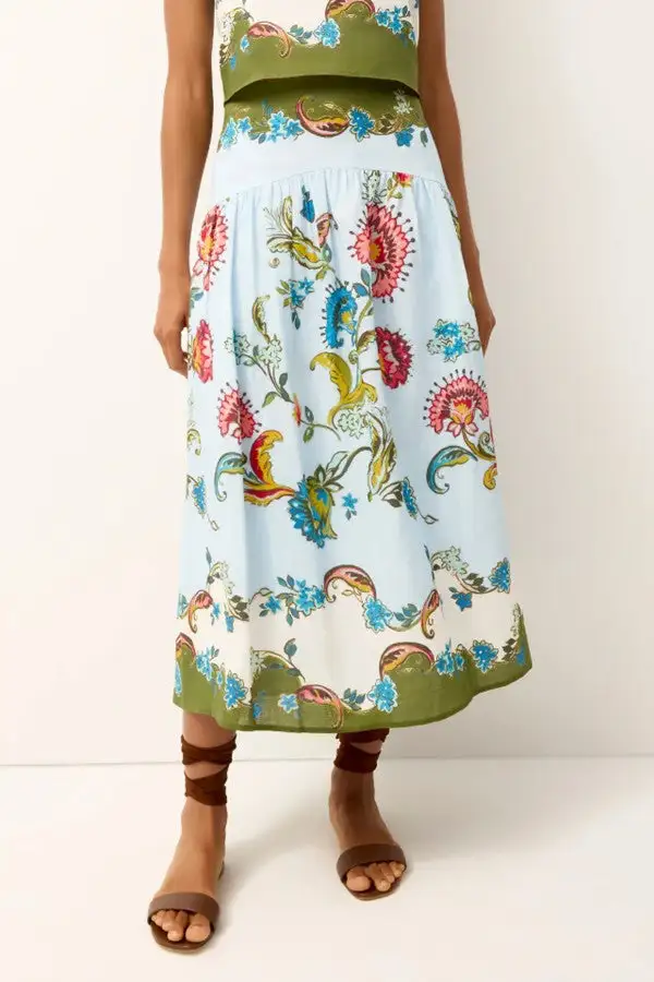 Women's Colorful Floral Print Midi Skirt
