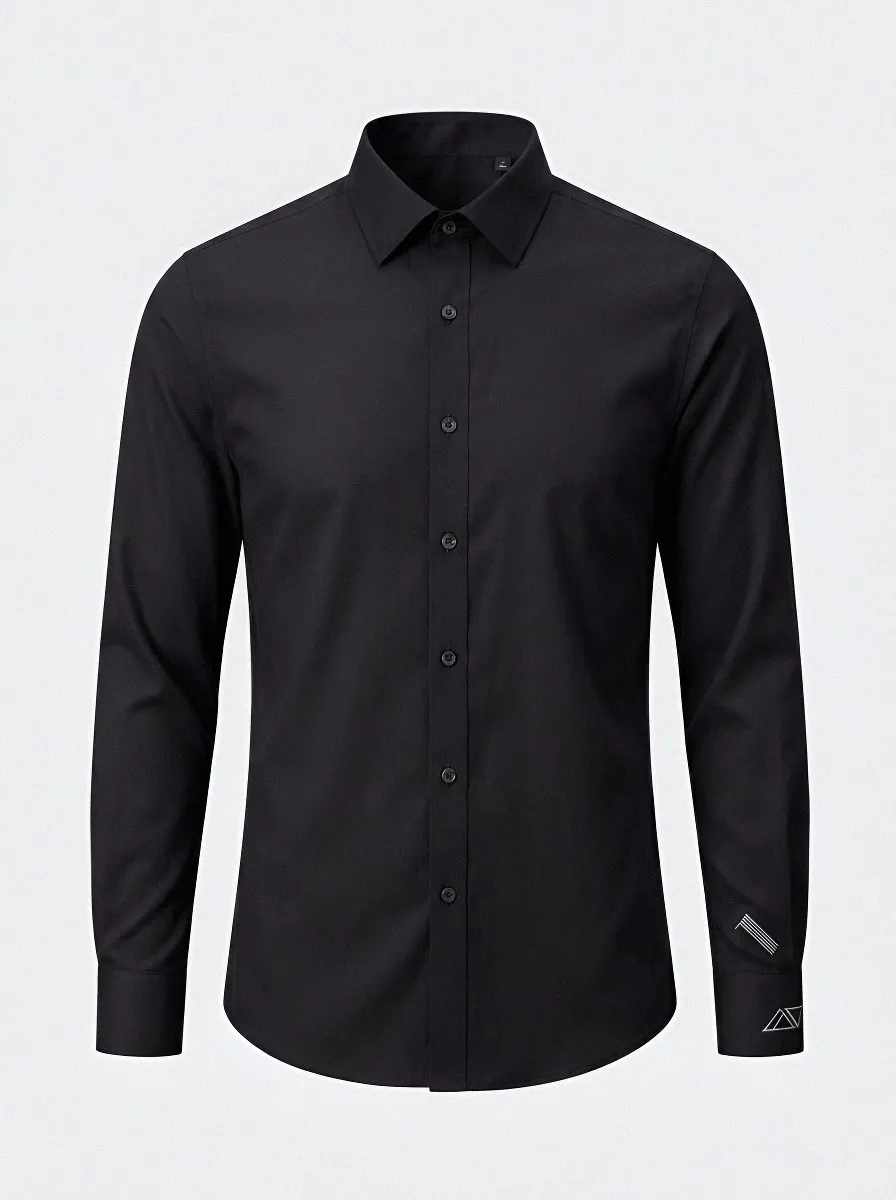 Men's Non-Iron Cotton Geometric Logo Embroidered Dress Shirt