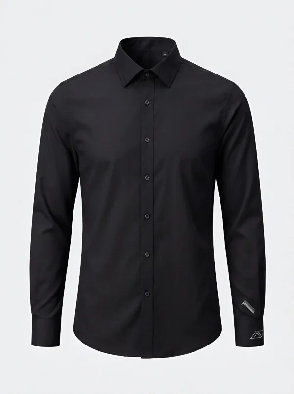 Men's Non-Iron Cotton Geometric Logo Embroidered Dress Shirt
