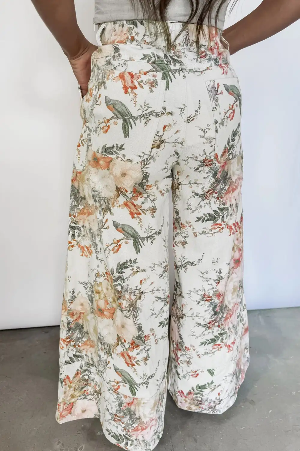Women's Vintage Style Floral Print High Waist Wide Leg Jeans