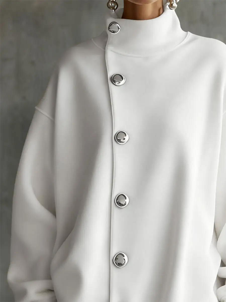 Long Sleeve Relaxed Solid Color Split Joint High Neck Mini Dress