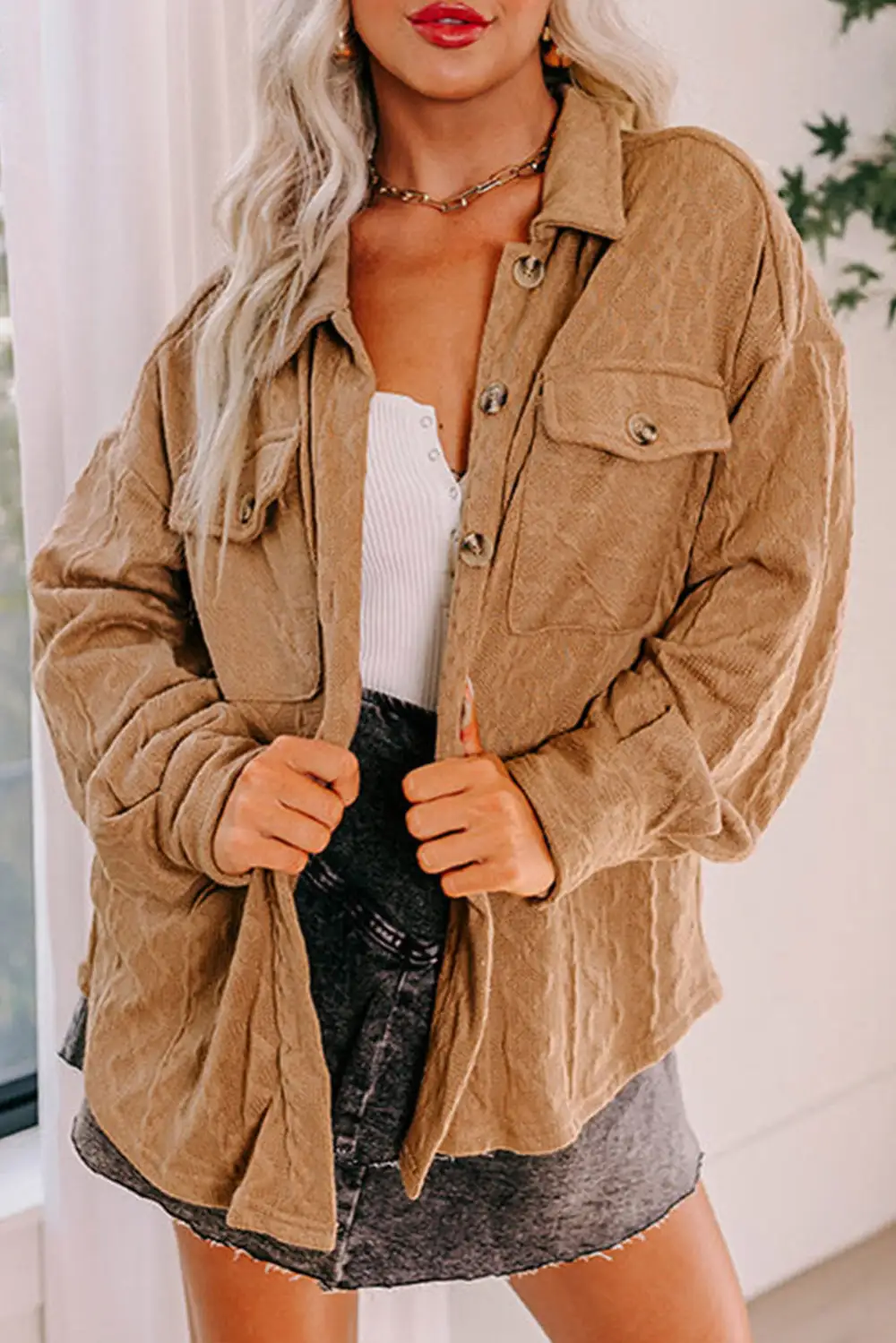 Cable Knit Flap Pocket Shirt Jacket