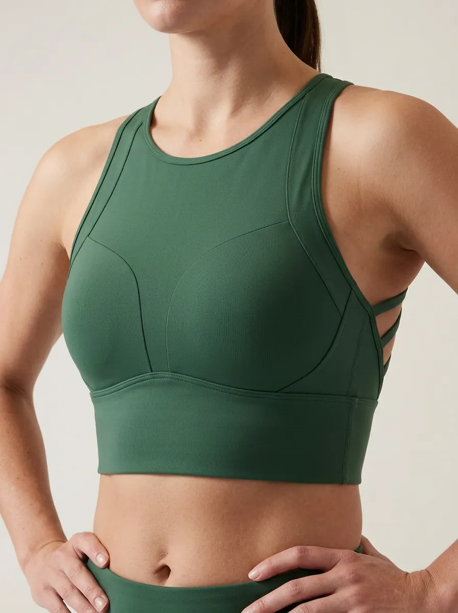 Women's High Neck Strappy Back Panel Detail Sports Bra