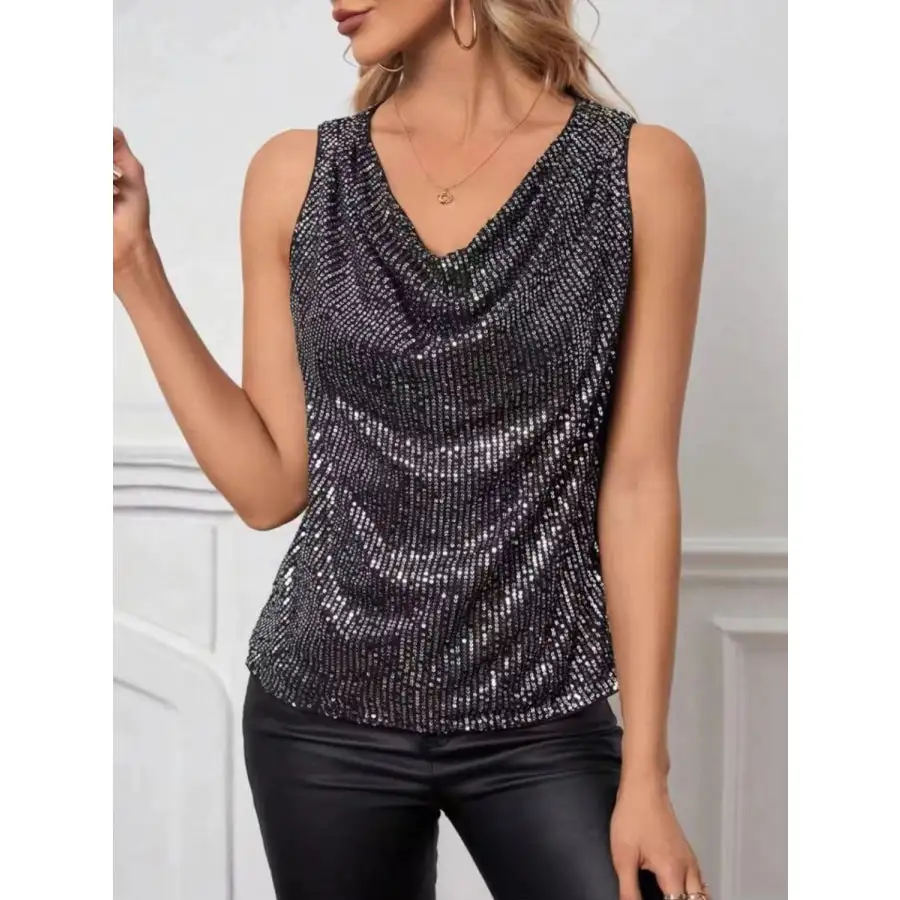 Sequin Cowl Neck Tank